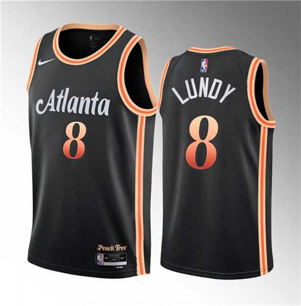Men%27s Atlanta Hawks #8 Seth Lundy Black 2023 Draft City Edition Stitched Jersey Dzhi